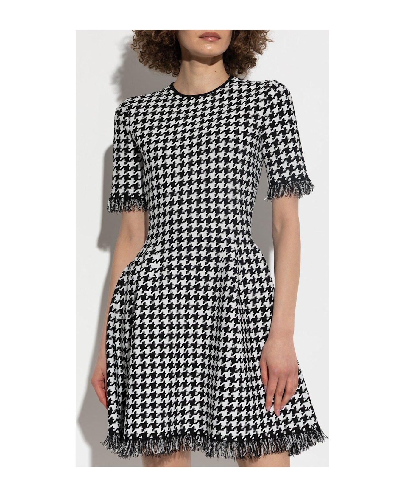 Houndstooth Frayed-edge Mini Dress - 2