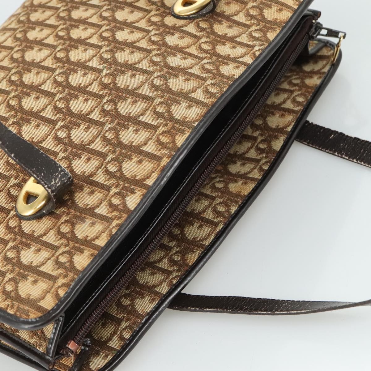 DIOR Trotter Canvas Hand Bag Beige Brown Gold - 6
