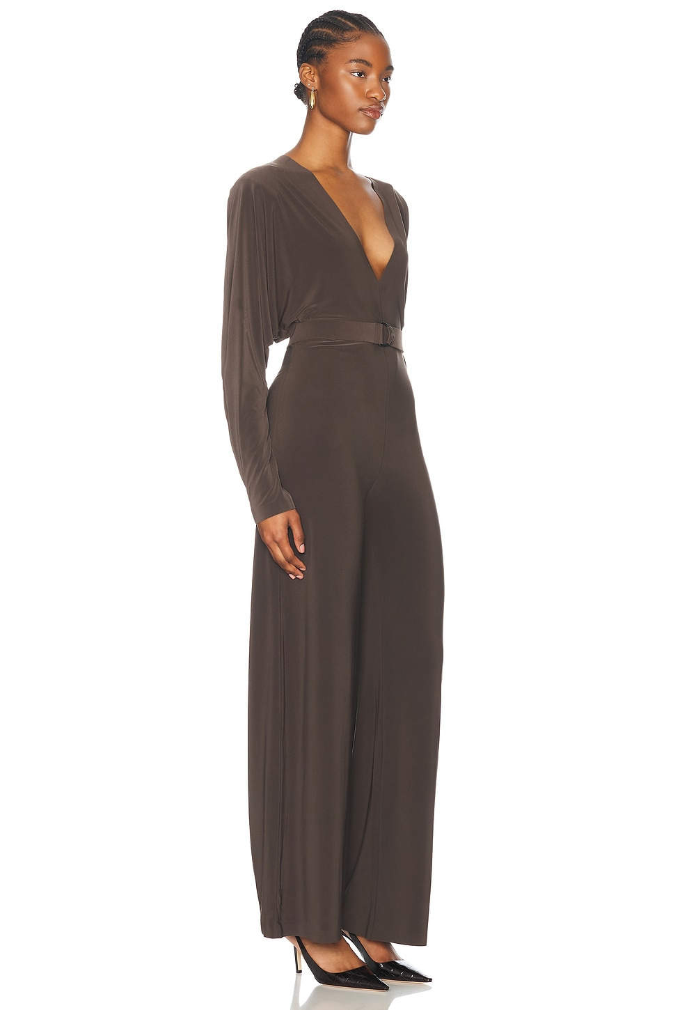 Dolman V Neck Shoulder Pad Jumpsuit - 2