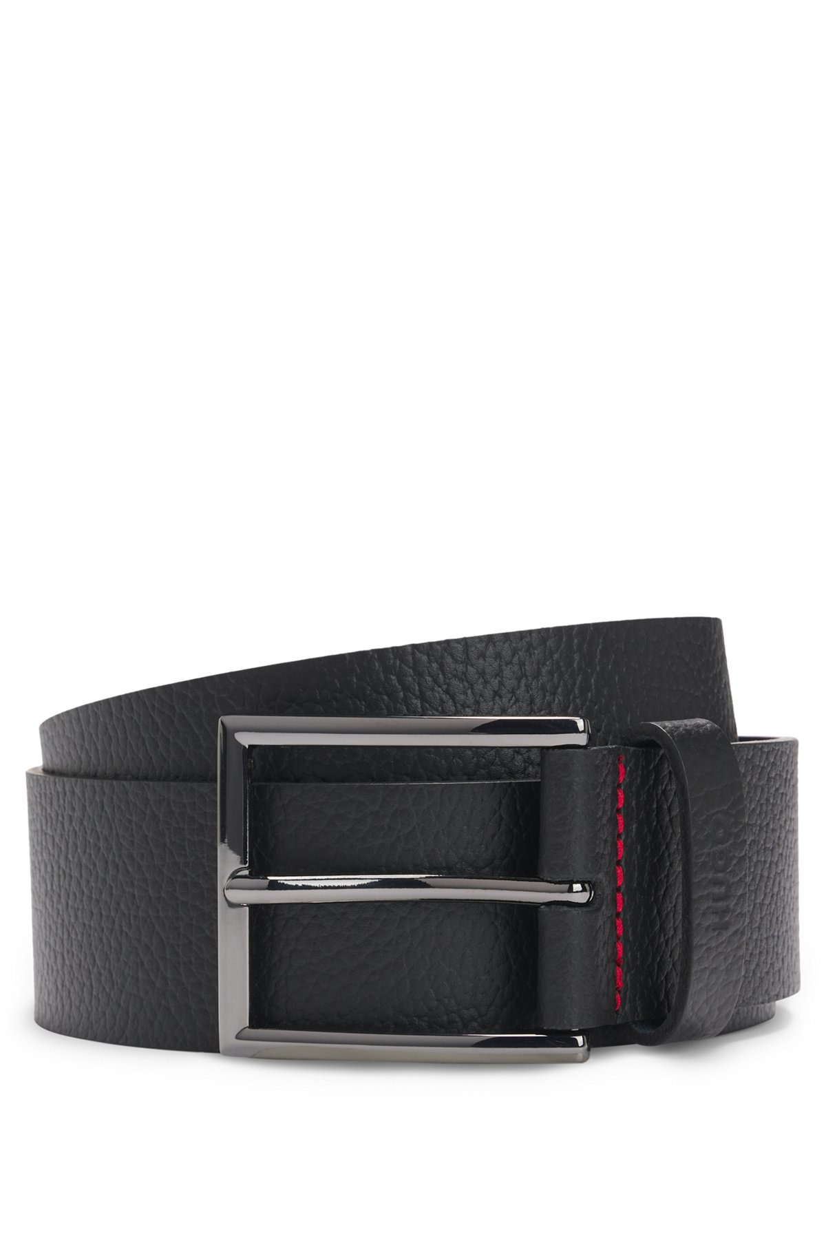 GRAINED-LEATHER BELT WITH BRANDED KEEPER - 1
