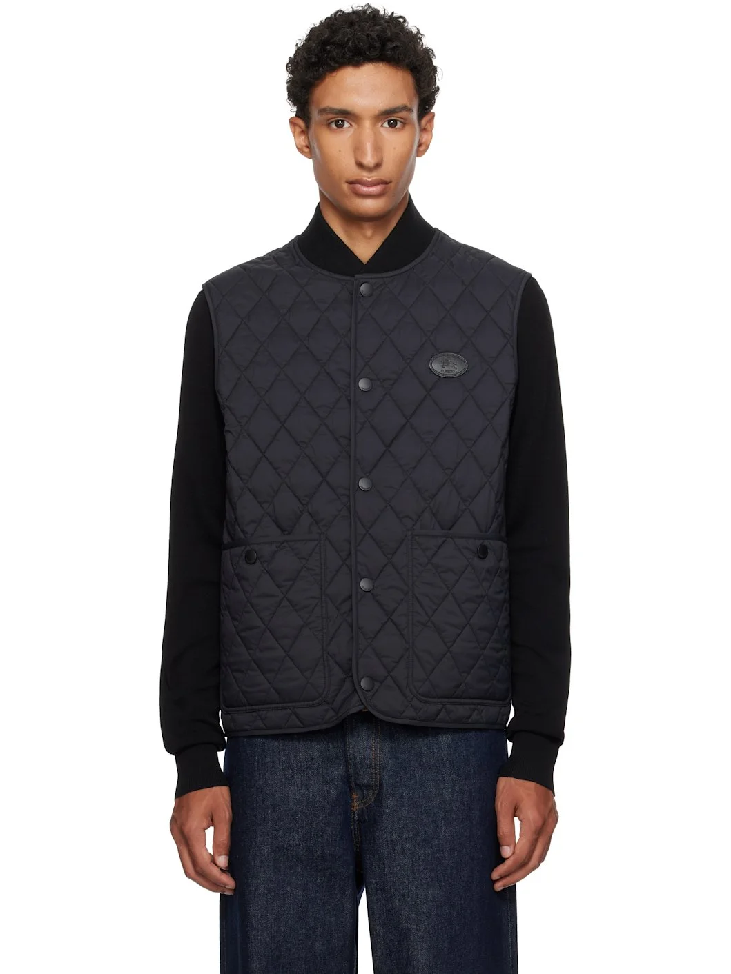 Black Quilted Nylon Vest - 1