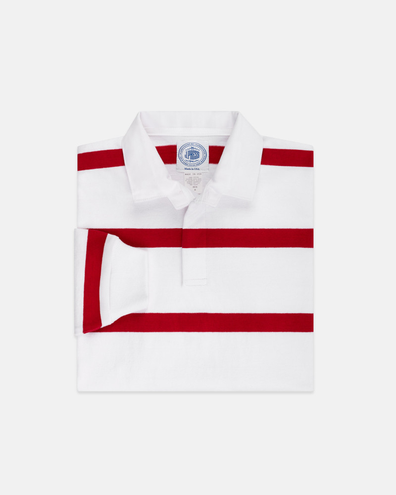 J. PRESS MADE-IN-USA RED BAR STRIPE COTTON RUGBY outlook