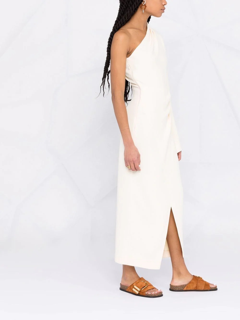 one-shoulder midi wrap dress - 6