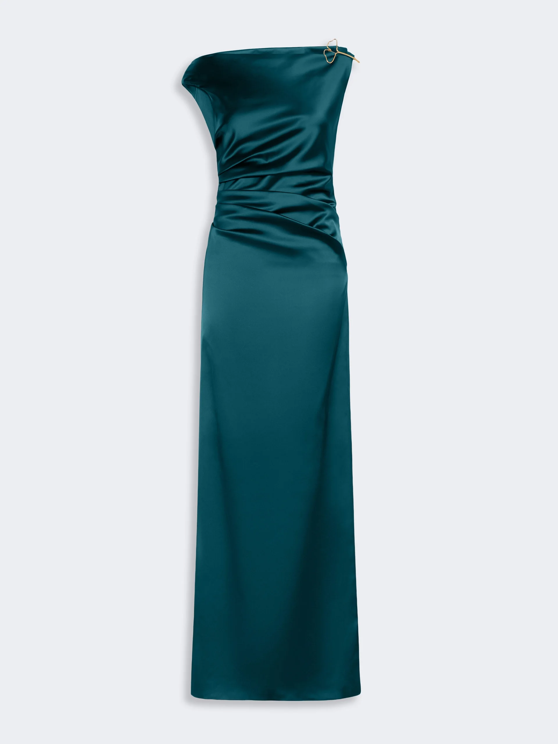 DREAM Long stretch satin dress - DARK GREEN - 1