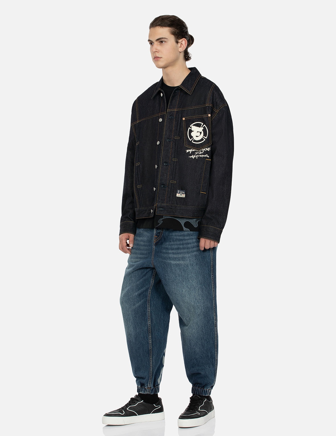 NINJA GODHEAD PRINT LOOSE FIT DECONSTRUCTIVE DENIM JACKET - 4
