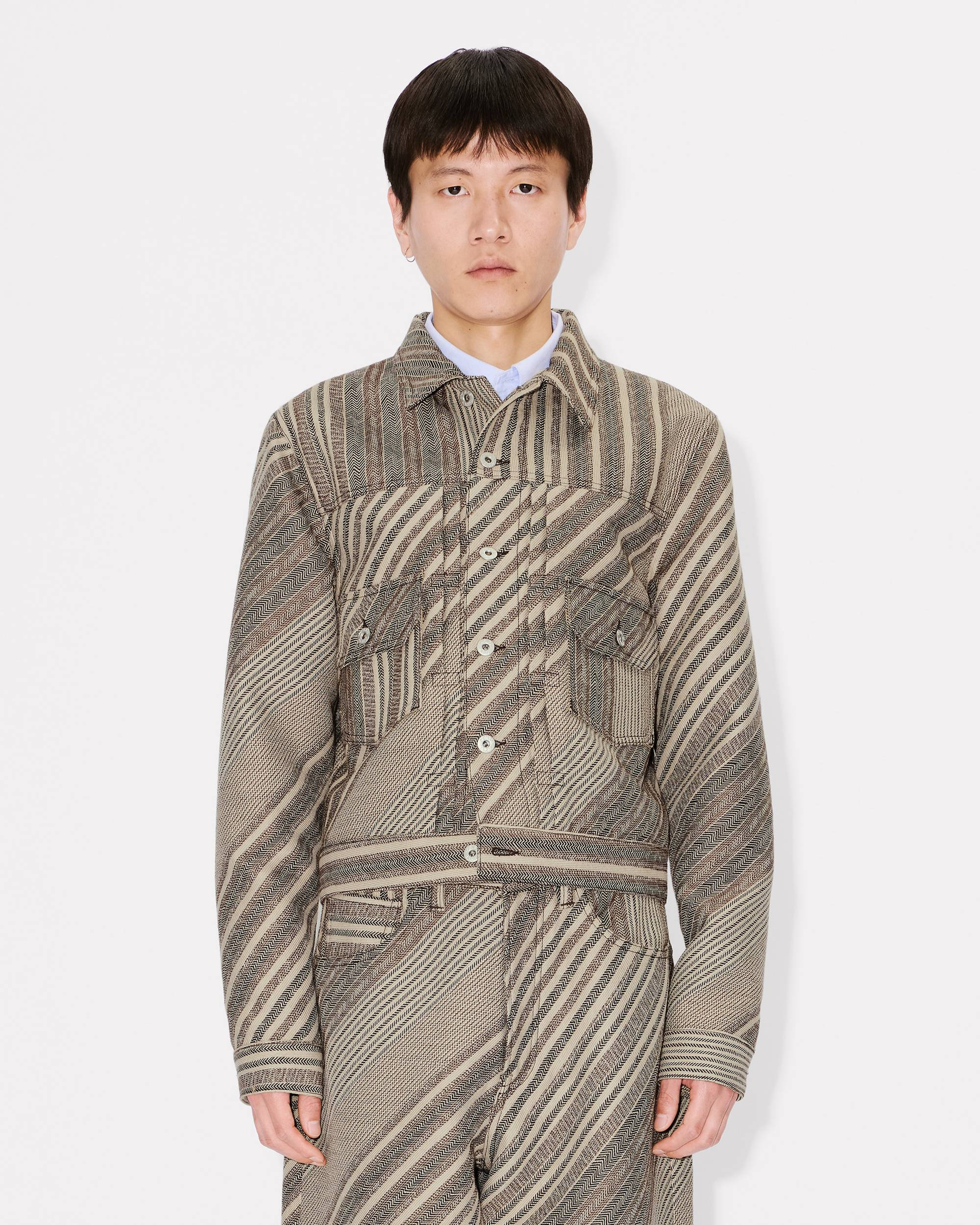 'Kenzo Diagonal Stripe' slim pleated trucker jacket - 4