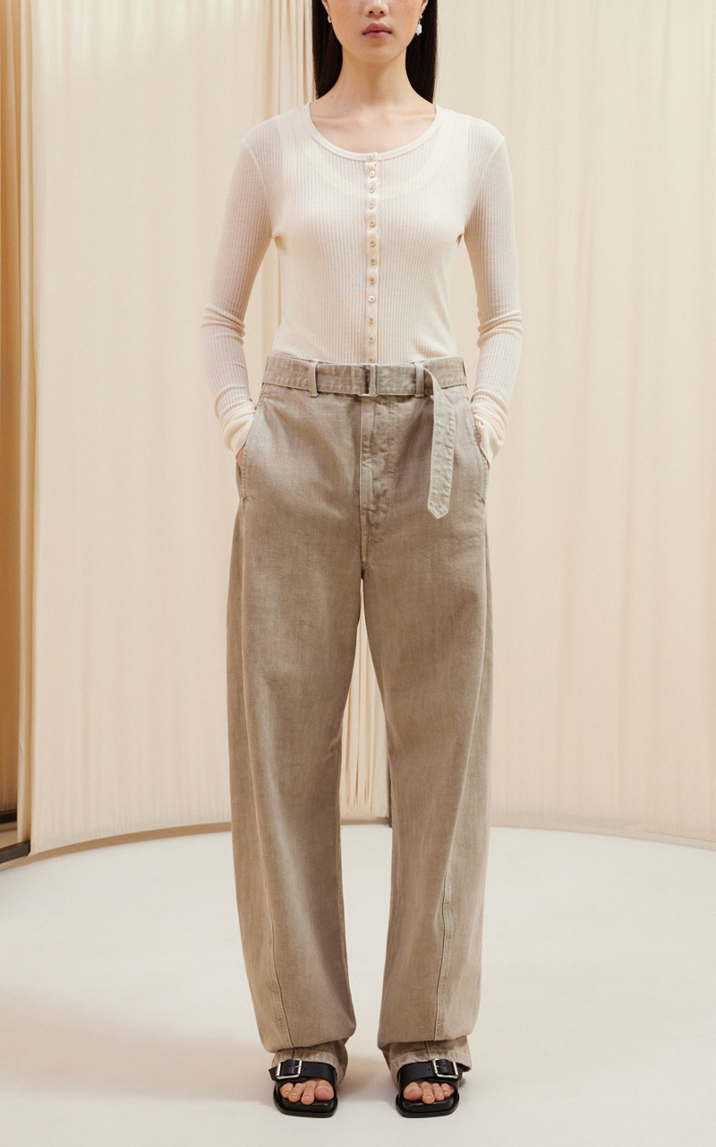 Lemaire TWISTED BELTED PANTS HEAVY SNOWY DENIM SNOW BEIGE