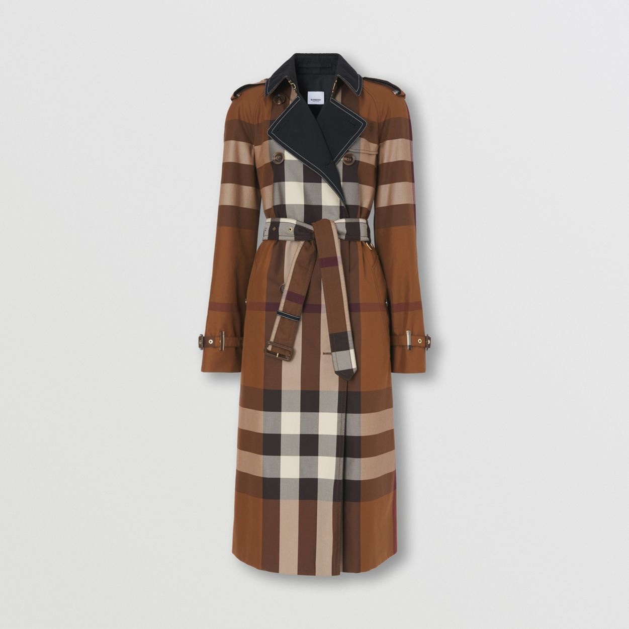 Contrast Panel Check Cotton Trench Coat - 3