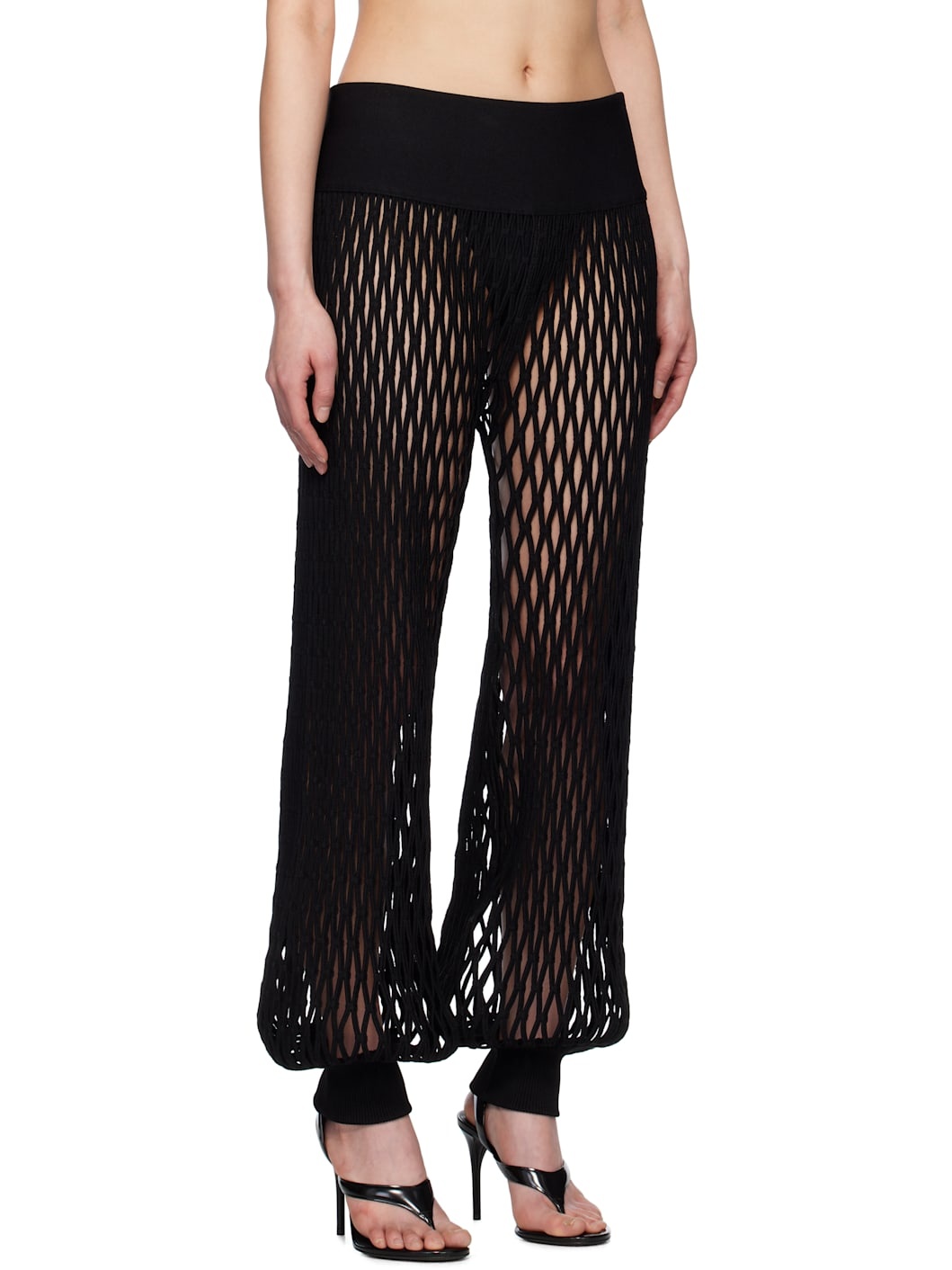 Black Macramé Knit Trousers - 2