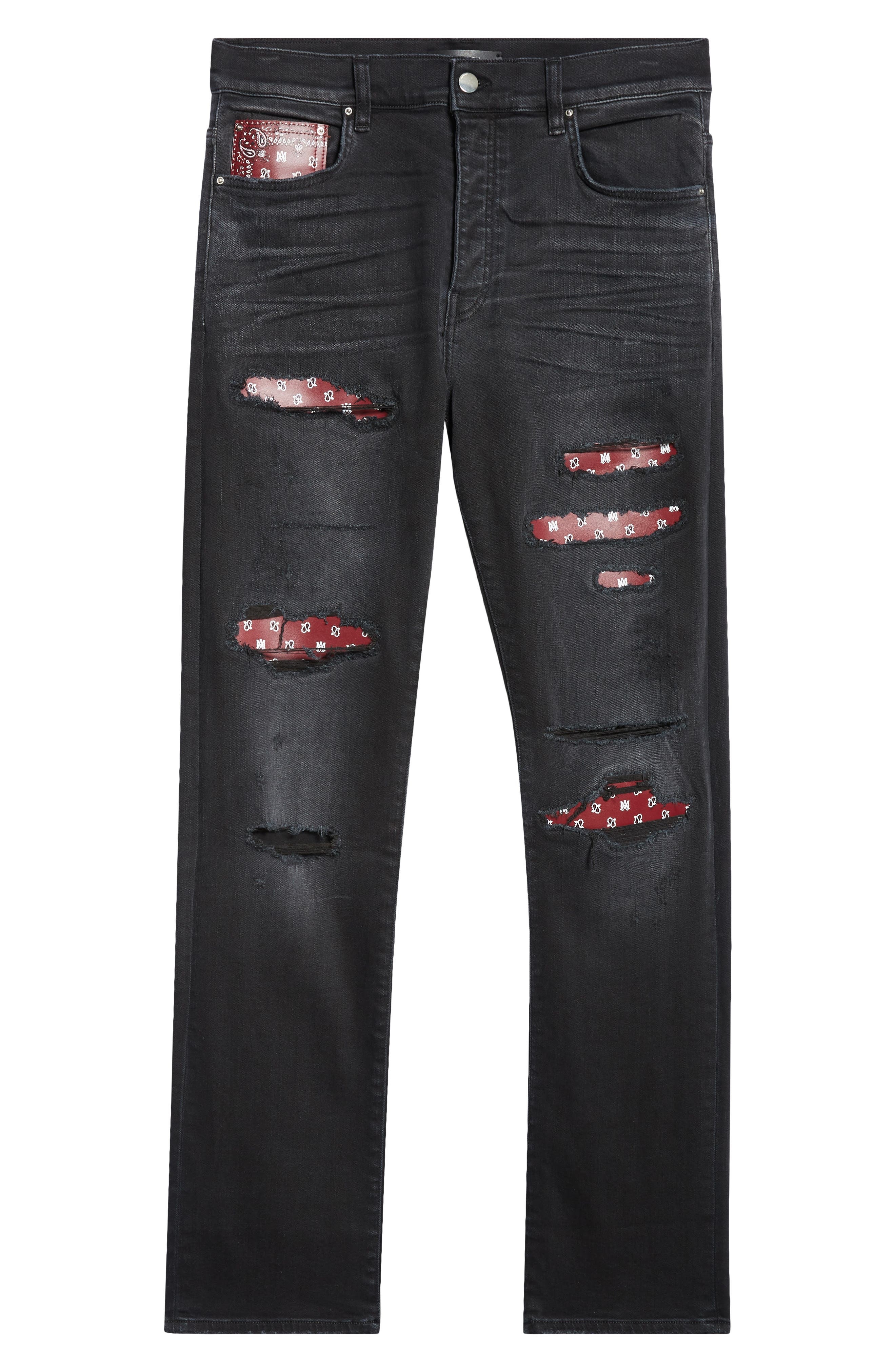 AMIRI Bandana Repaired Slim Fit Jeans in Vintage Black at Nordstrom - 6