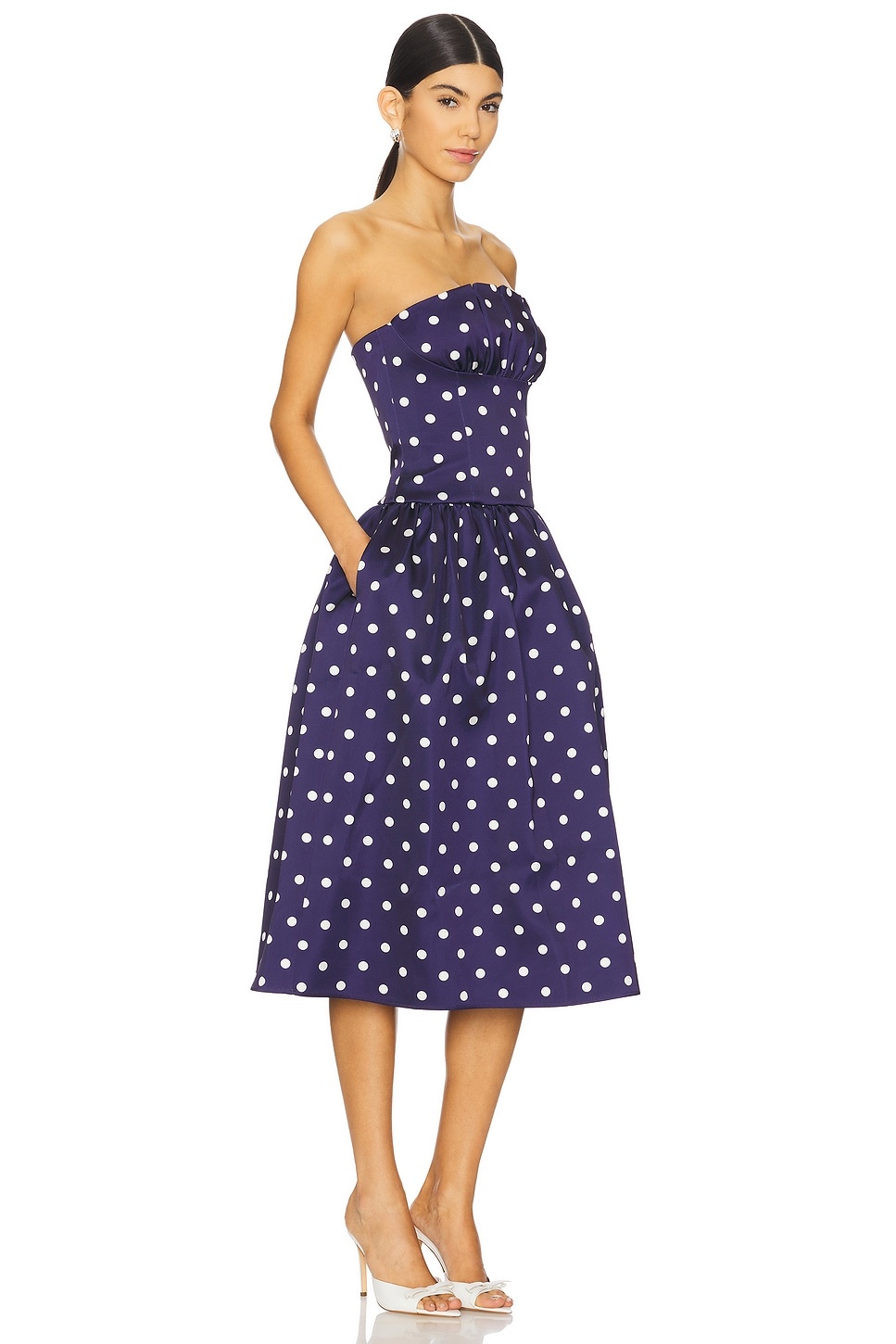 Polka Dot Satin Midi Dress - 2