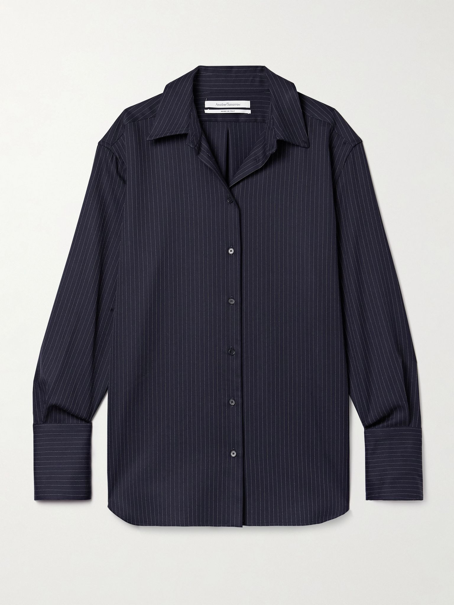 Pinstriped wool-blend shirt Navy - 1