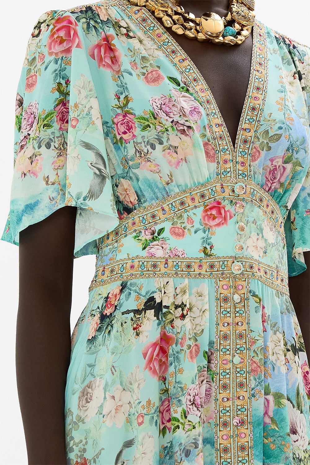 SHAPED WAISTBAND DRESS WITH FLUTTER SLEEVES - 6