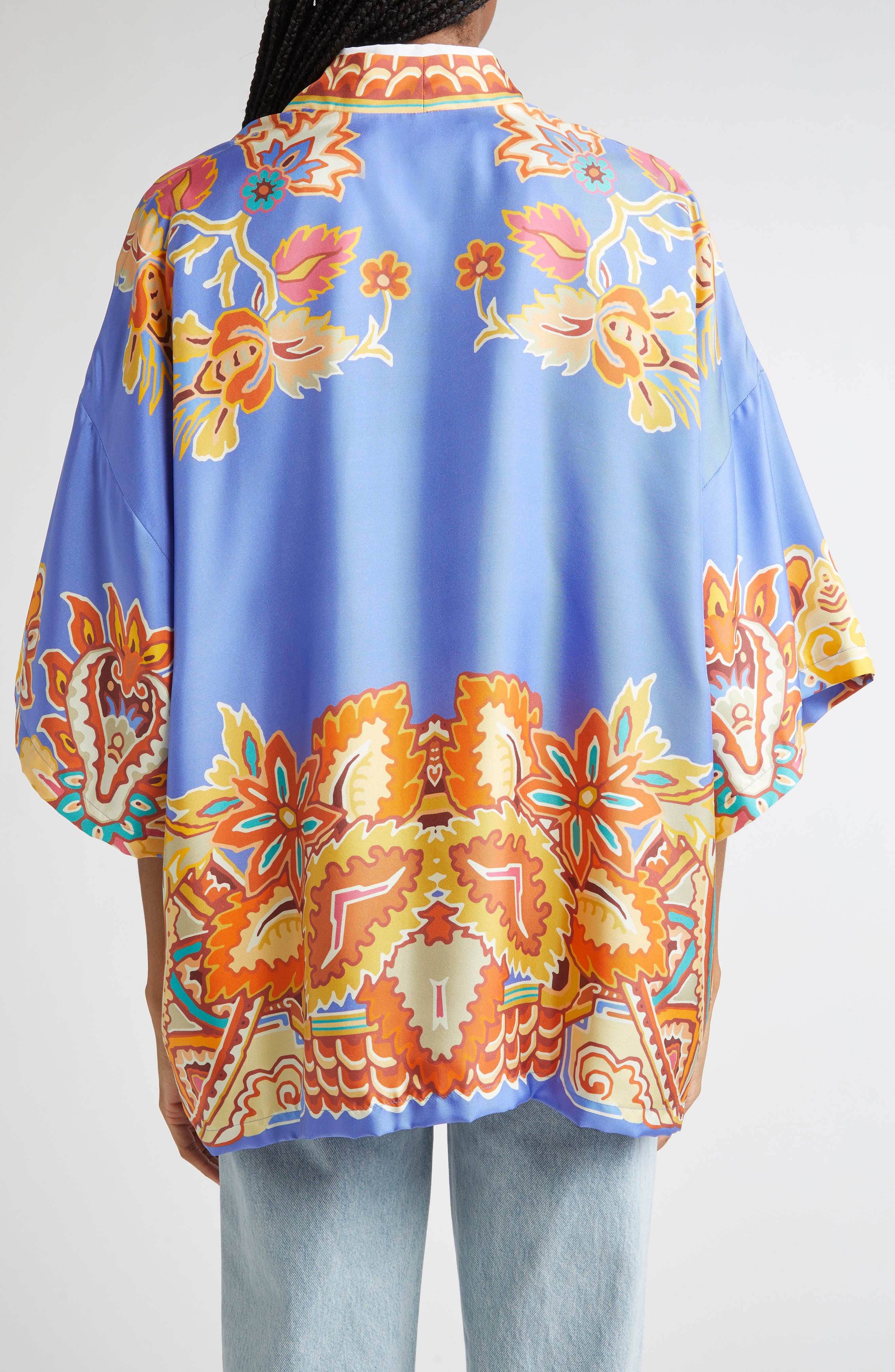 Etro Paisley Print Open Front Silk Twill Jacket in Printed Azure Base at Nordstrom - 2