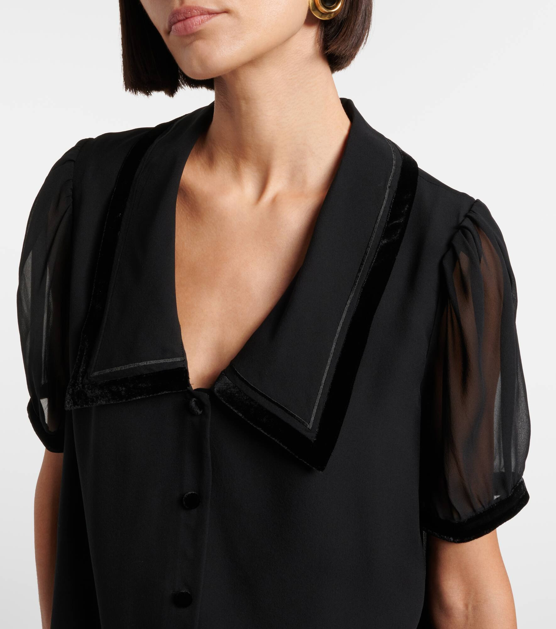 Sailor velvet-trimmed silk blouse - 4