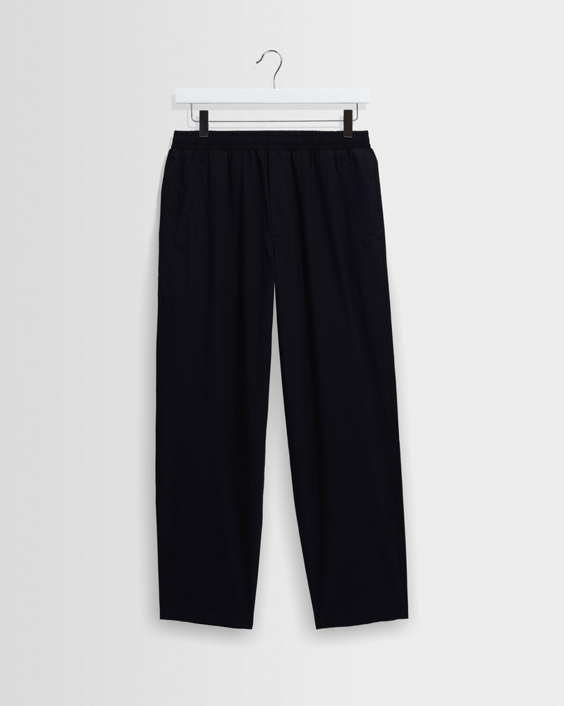 Tyne - Navy Cotton Poplin Loose Fit Trousers 1