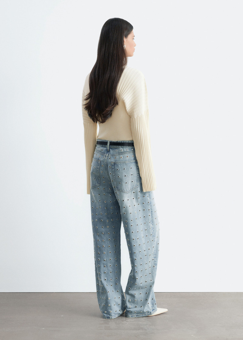 Wide-Leg Eyelet Jeans 7