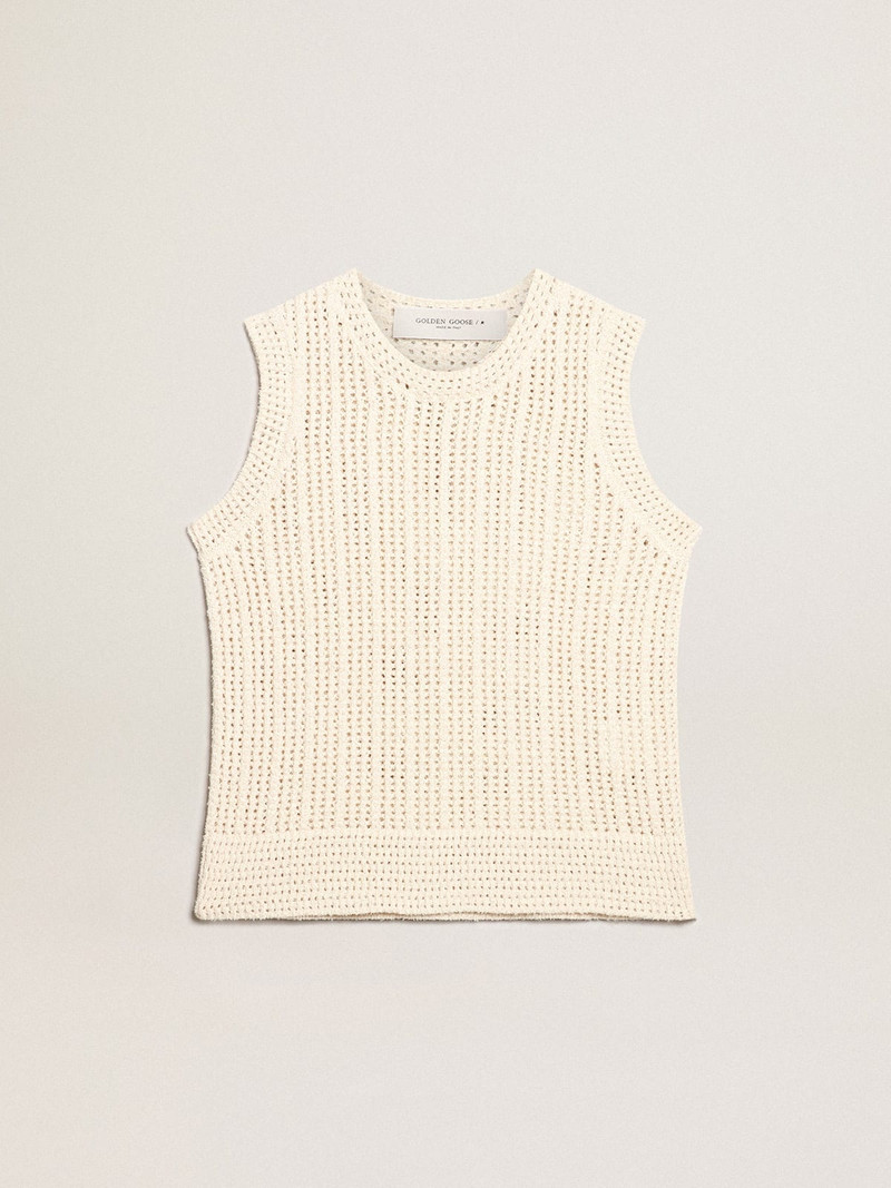 Papyrus-colored knitted sleeveless top - 1