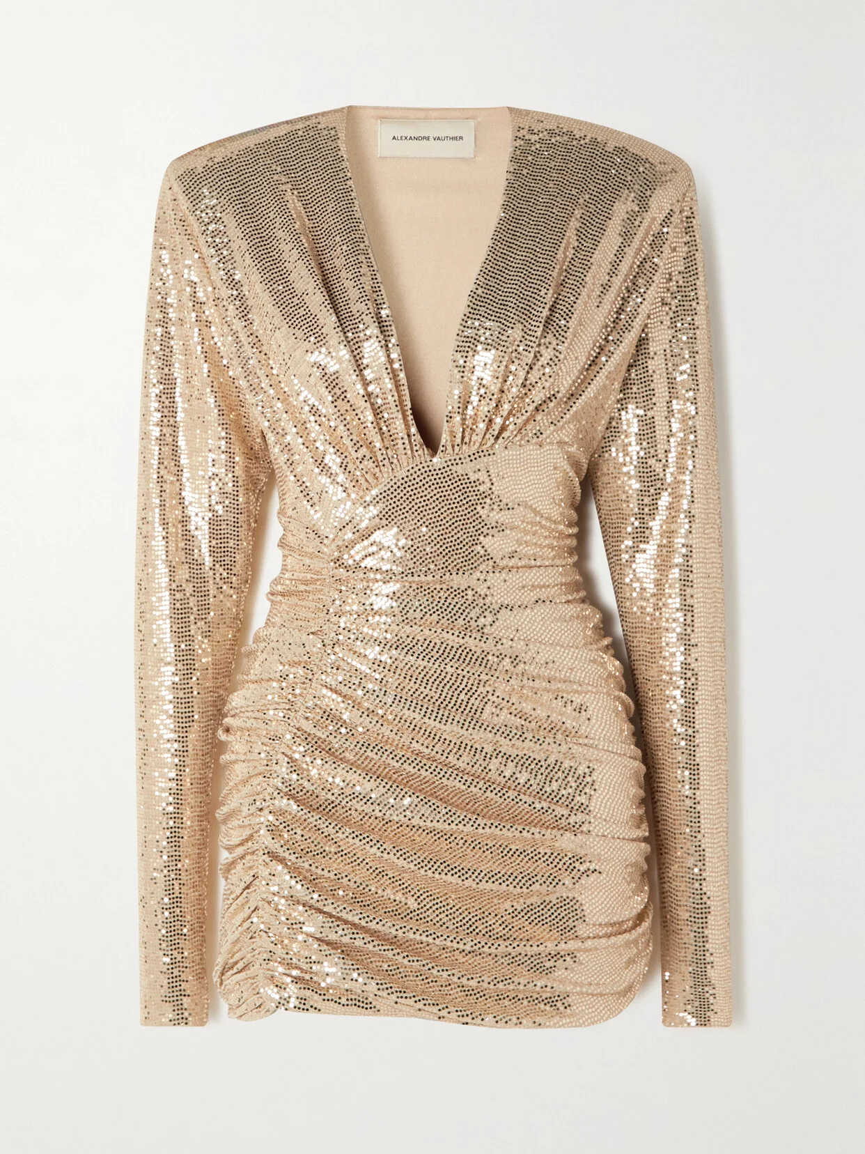 Asymmetric Gathered Sequined Stretch-jersey Mini Dress - 1