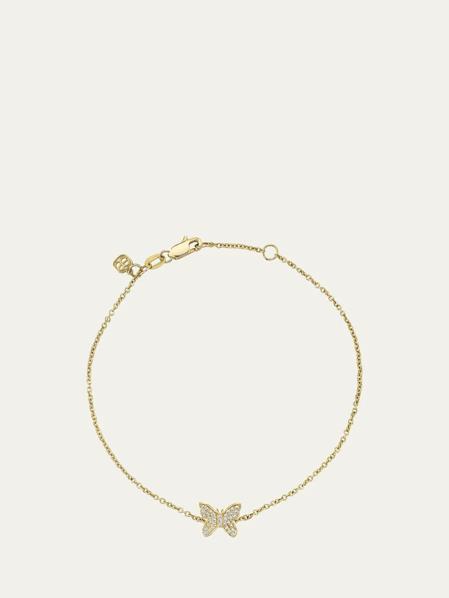14K Gold Diamond Butterfly Bracelet - 1