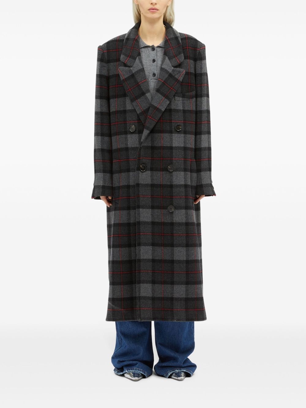 checked double-breasted coat - 2