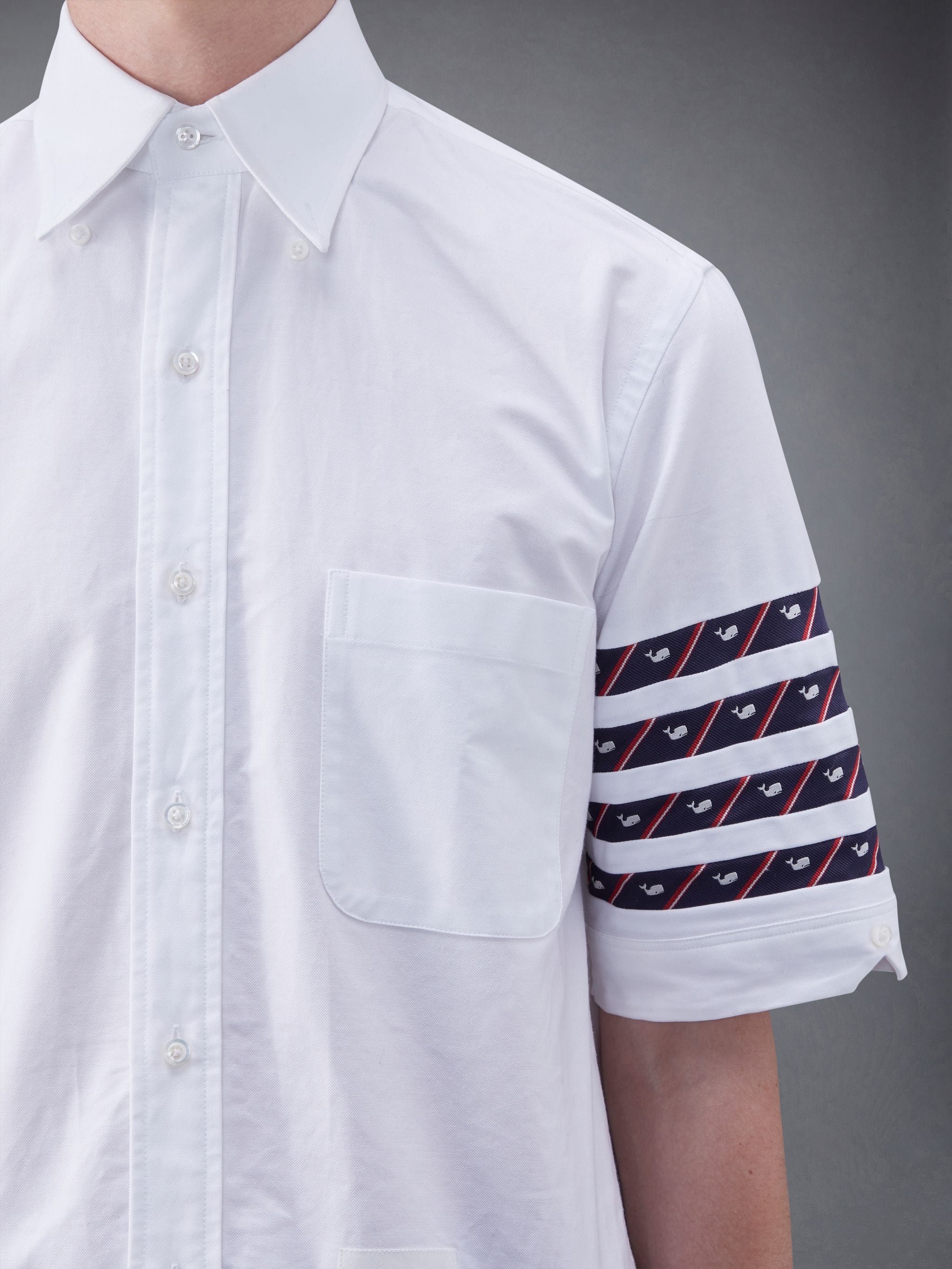 Whale Icon Stripe Drawcord Hem 4-Bar Short Sleeve Shirt - 5