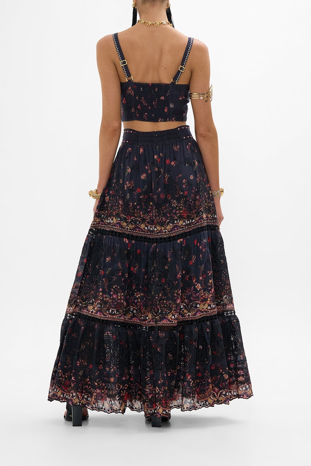 HIGH WAISTED EMBROIDERED TIERED SKIRT - 3