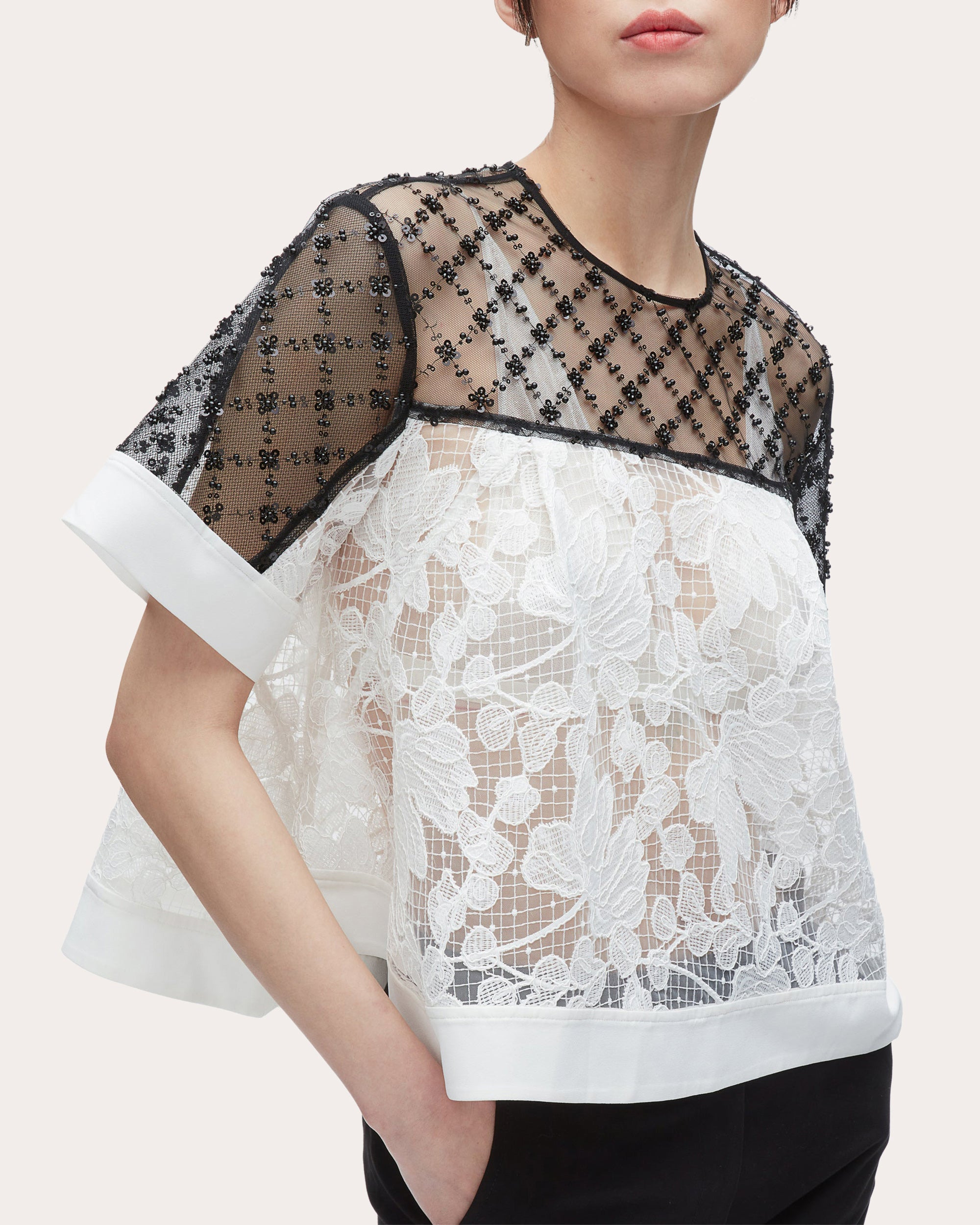 Embellished Floral Lace Organza Top - 5