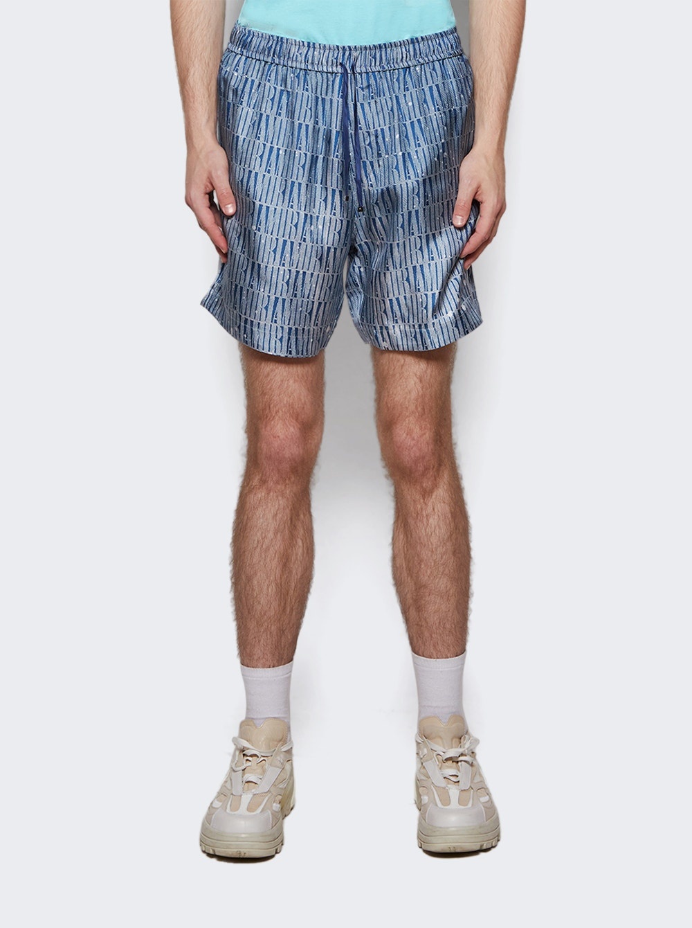 Gradient Drawstring Silk Shorts Blue - 3