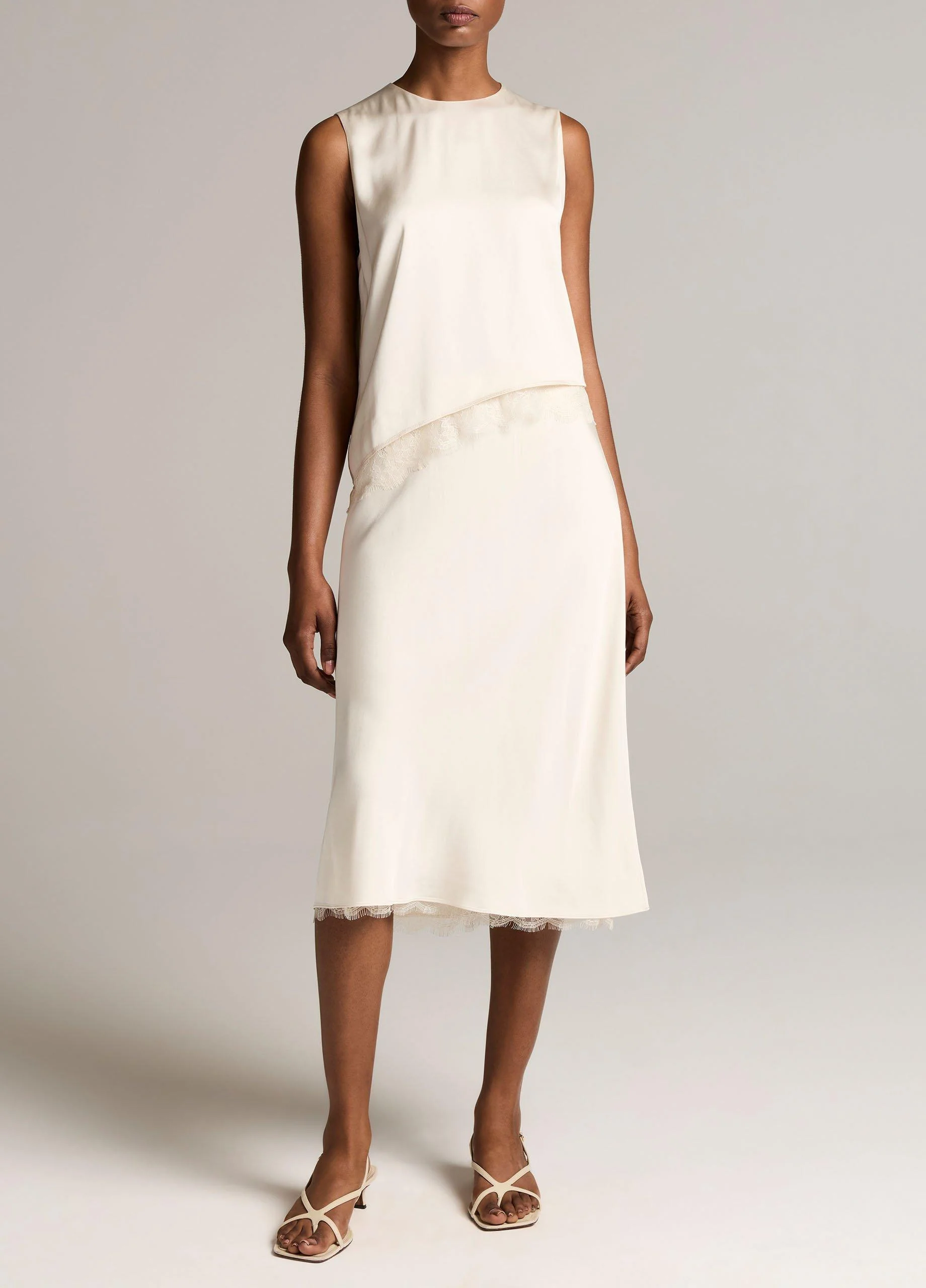 Lace-Trim Satin Slip Skirt - 1