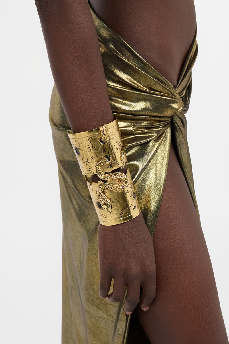 Roberto Cavalli Antiqued Gold Cuff Bracelet with Snake outlook