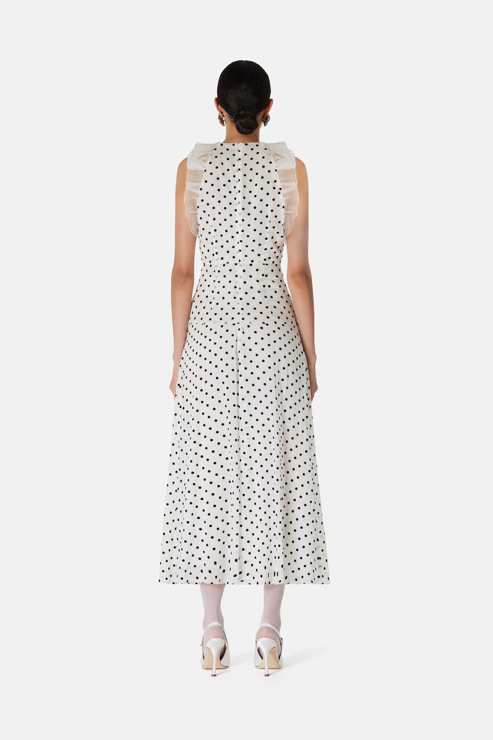 FLOCKED POLKA DOT SILK GEORGETTE SLEEVELESS DRESS - 5