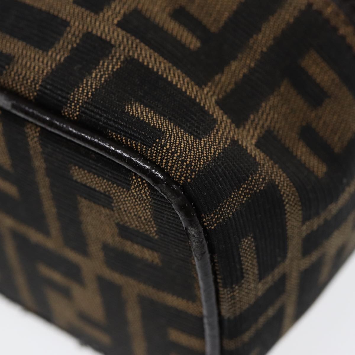 FENDI Zucca Canvas Vanity Hand Bag Brown Black Silver - 14