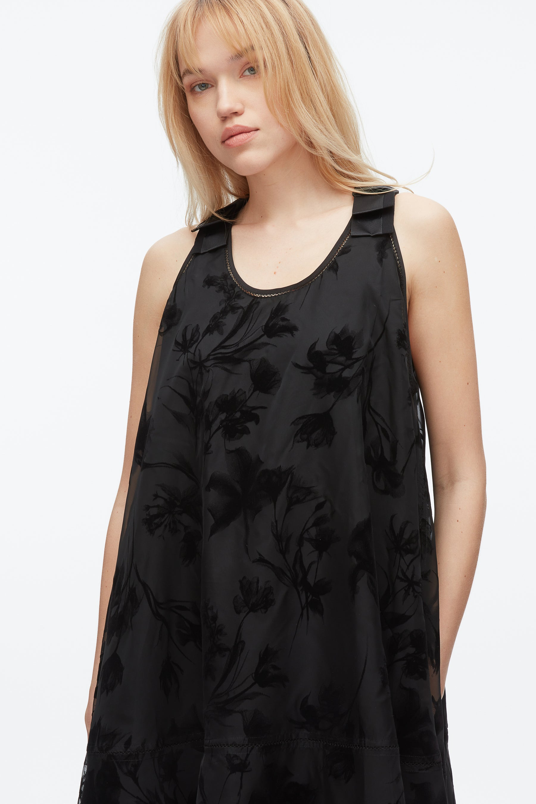 Flocked Organza Trapeze Dress - 5