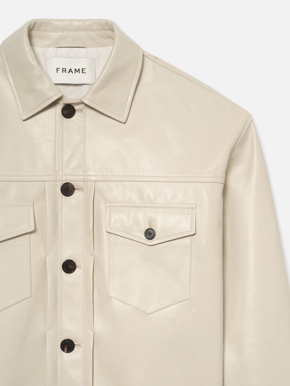 Leather Trucker Jacket in White Canvas - 2