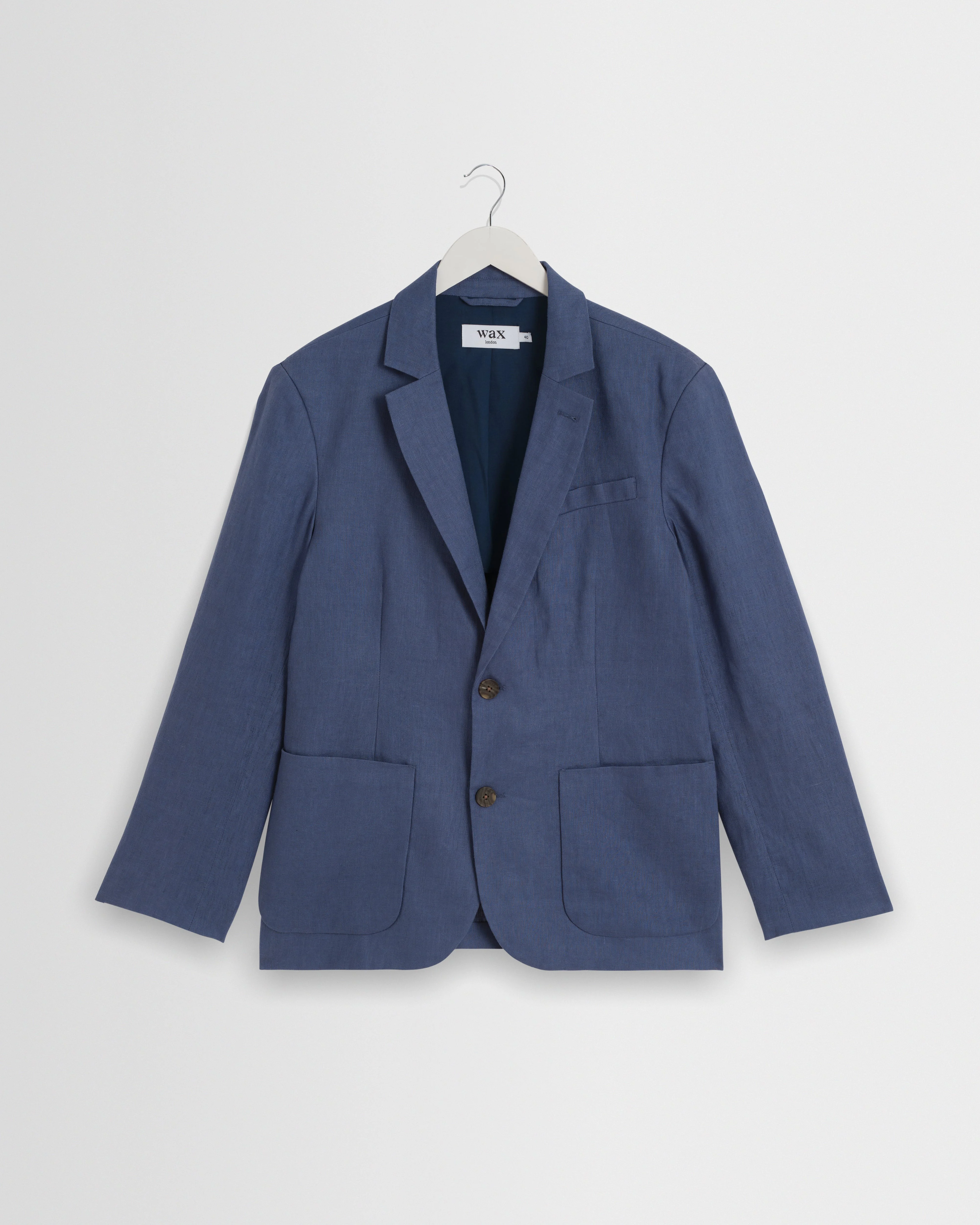 Fintry - Mid Blue Linen Single-Breasted Blazer - 1