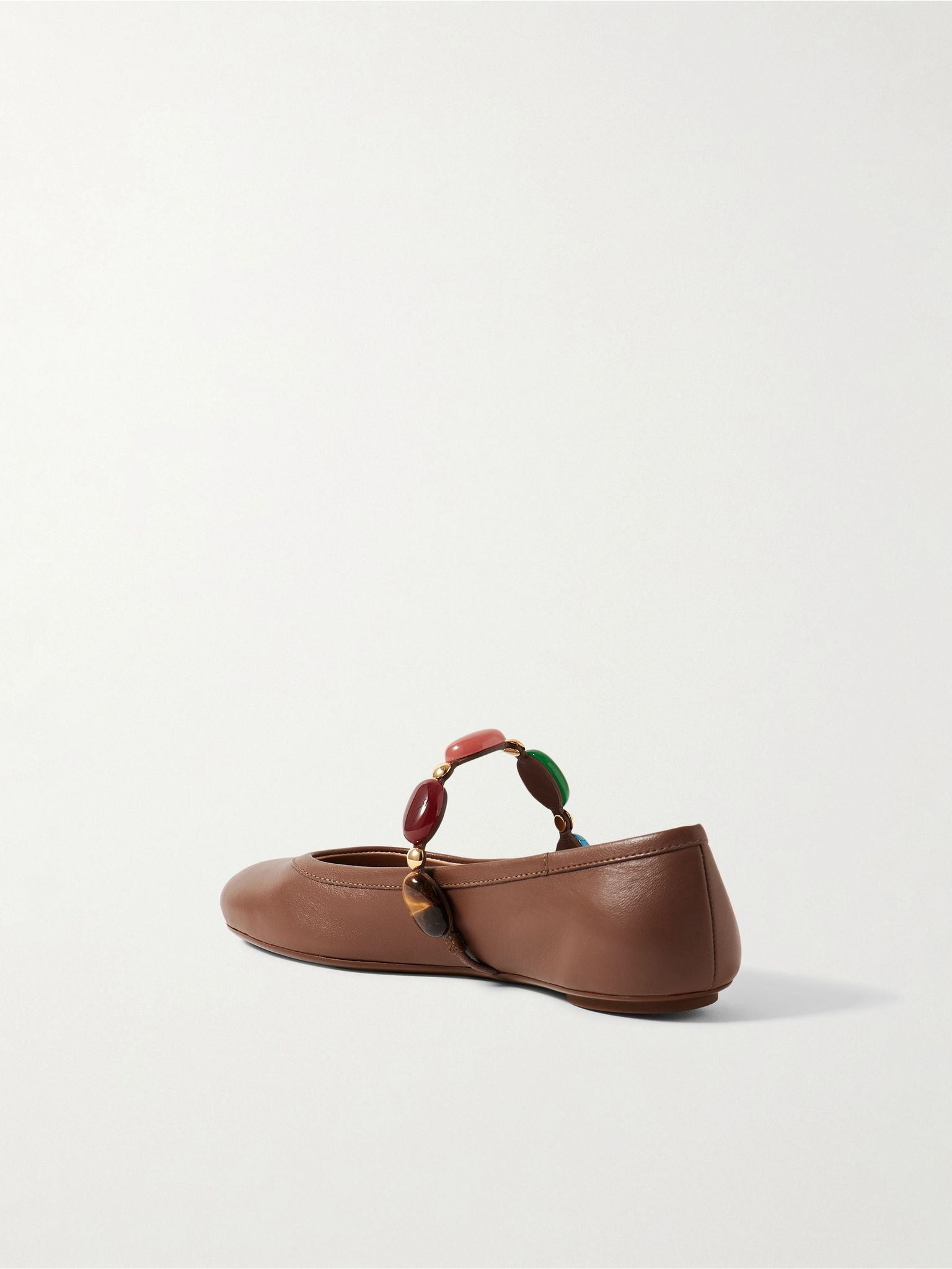 Shanti embellished leather Mary Jane ballet flats Tan - 3