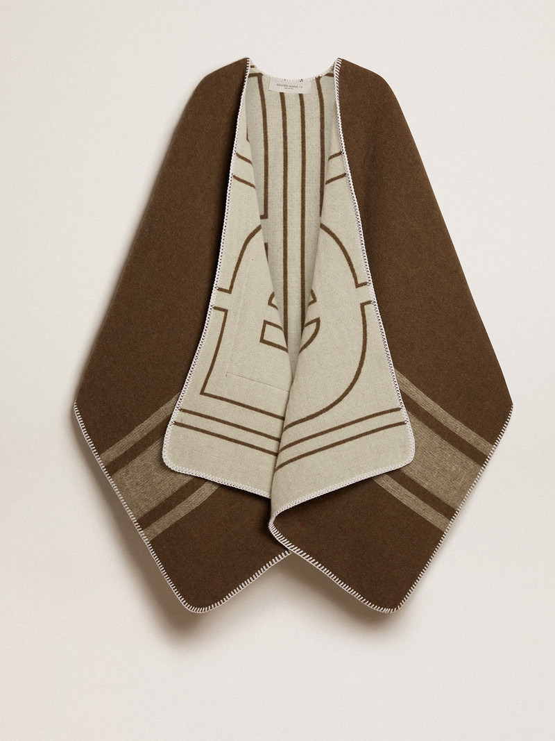 Double-sided cape in military-green wool blend 1