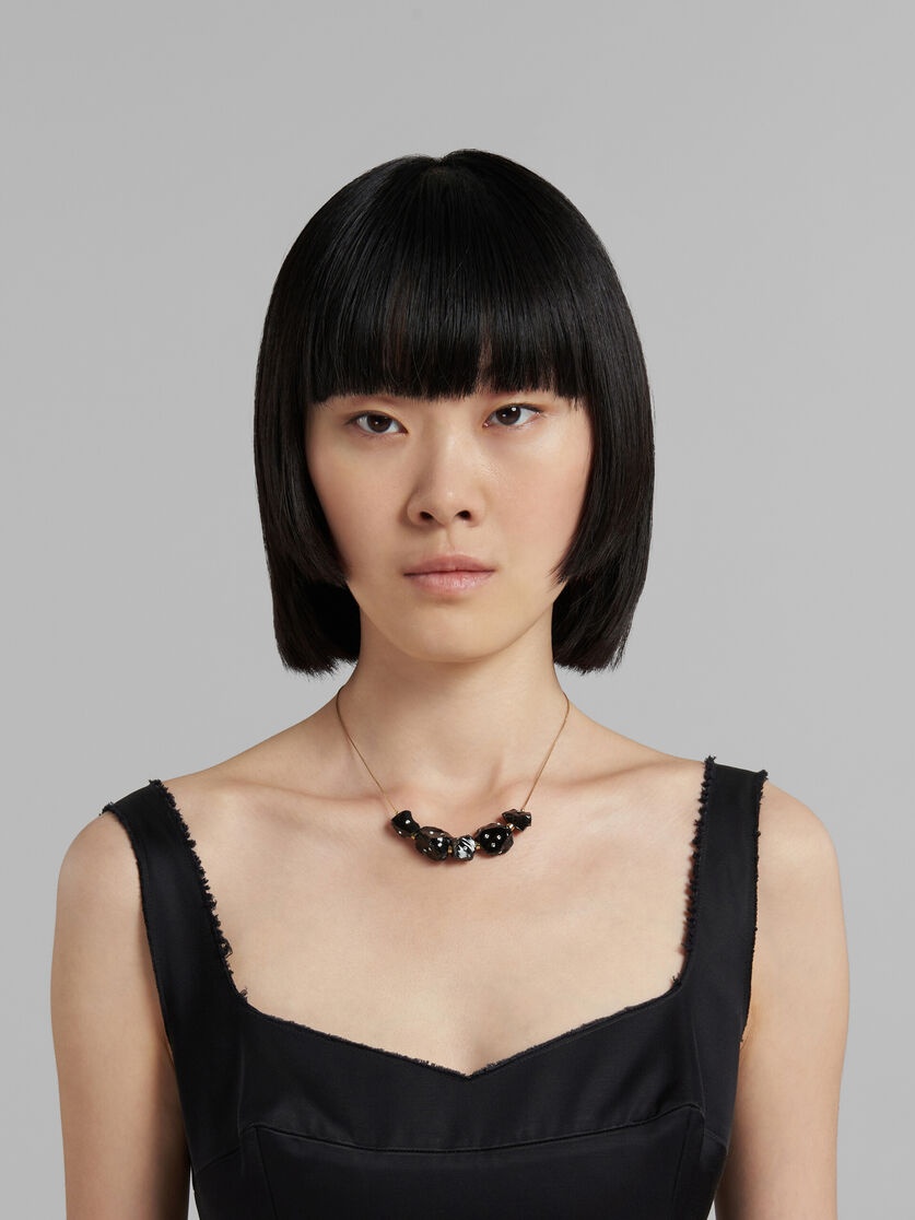 BLACK OBSIDIAN MULTI-STONE NECKLACE WITH RHINESTONE POLKA DOTS 2