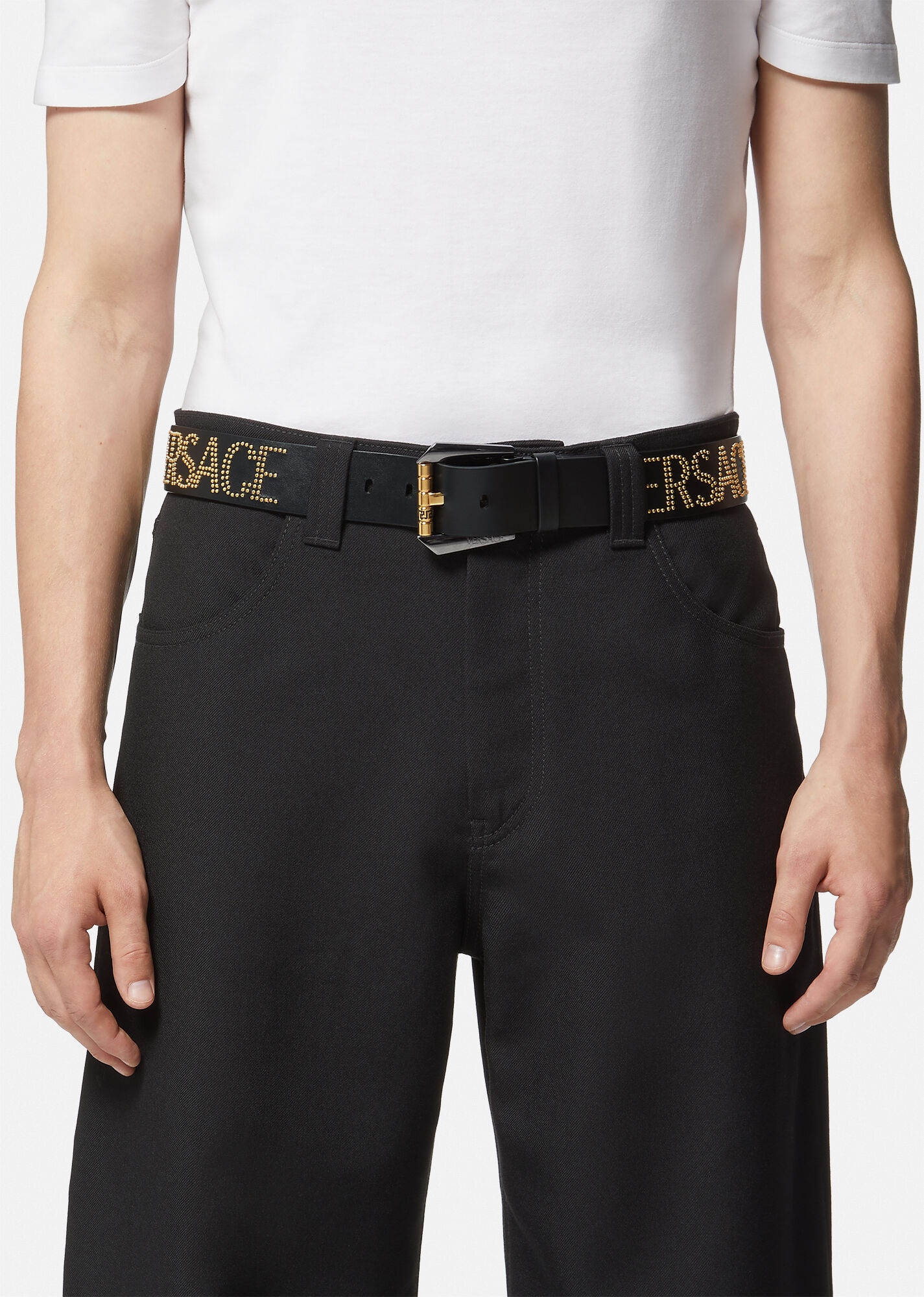 Studded Logo Greca Belt - 3