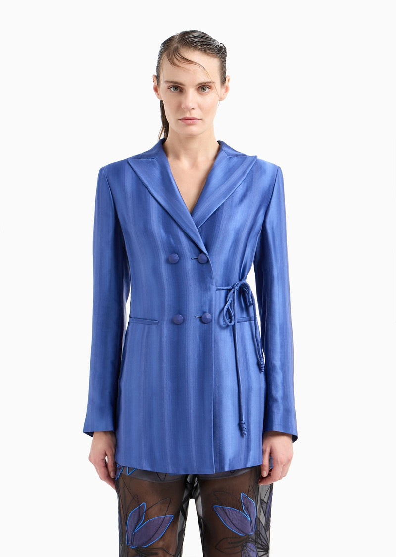 Long double-breasted jacket in jacquard viscose with diagonal gradient-effect motif 2