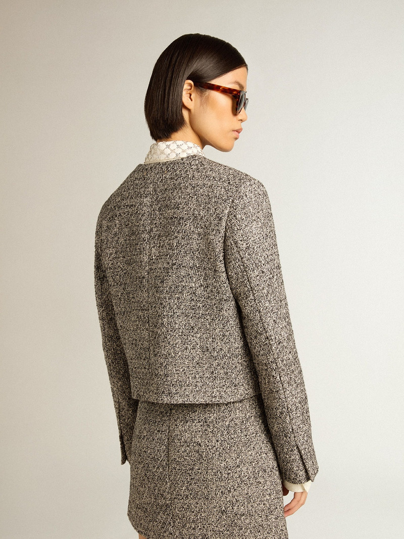 Boxy cropped jacket in gray bouclé fabric 4