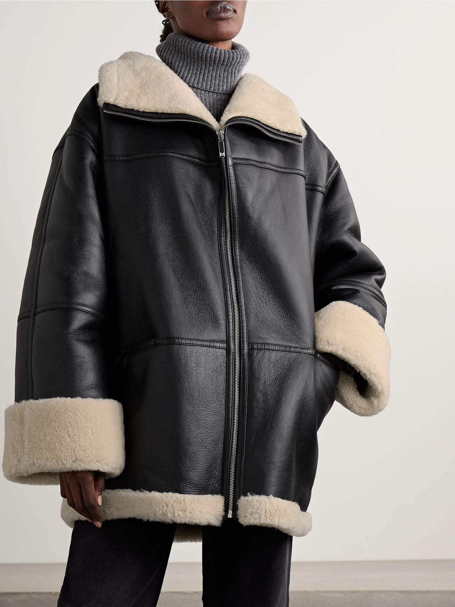 Two-tone shearling jacket Black - 3