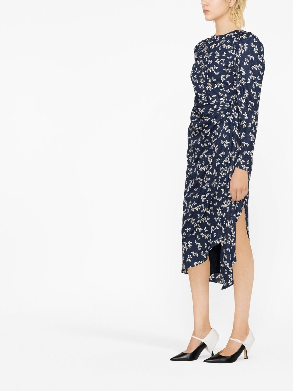 butterfly-print draped midi dress - 3