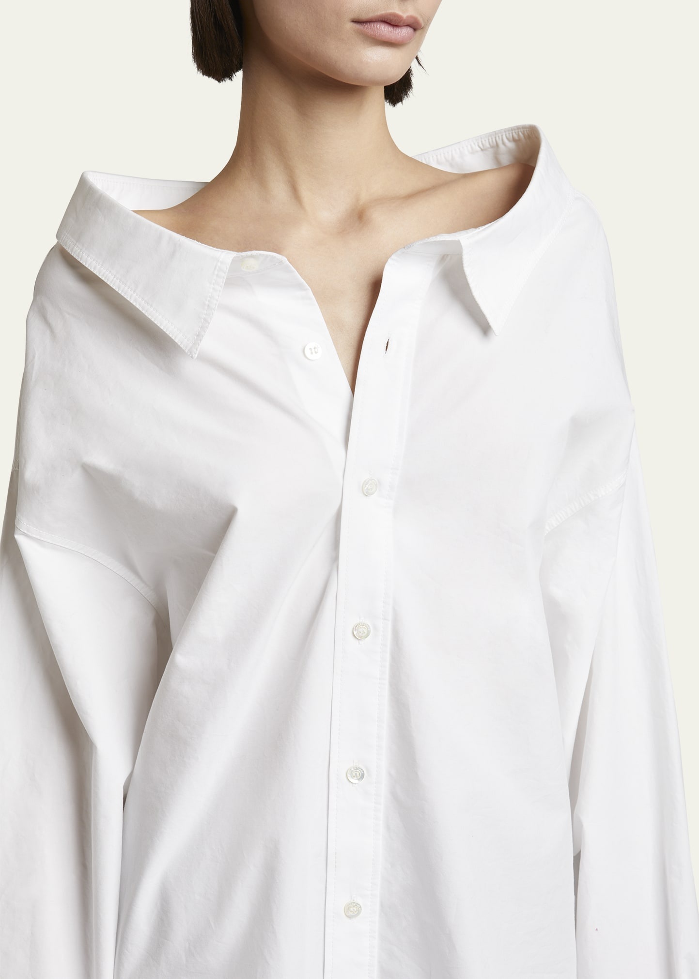 Off-Shoulder Oversized Poplin Shirt - 5