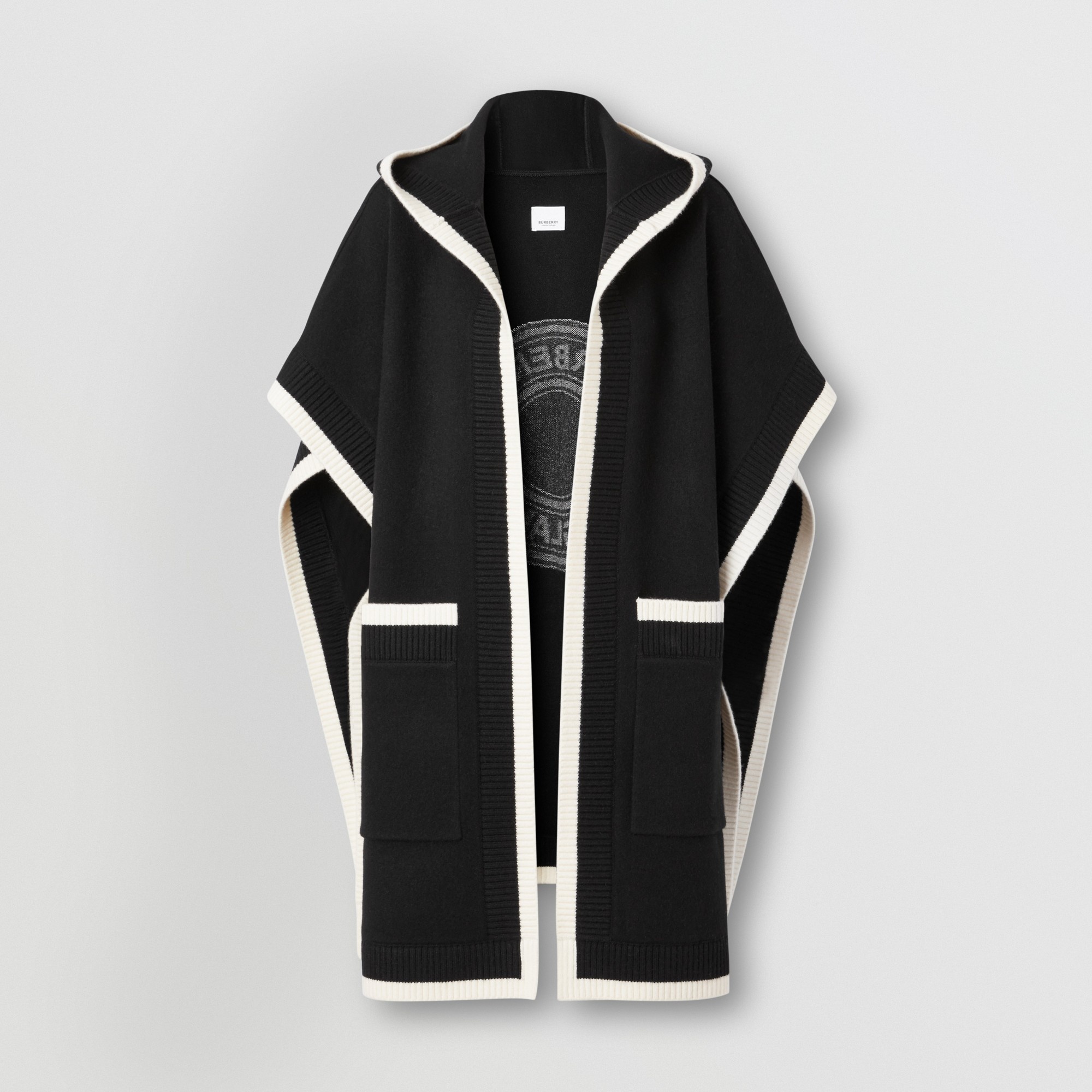 Logo Graphic Wool Cashmere Jacquard Hooded Cape - 1