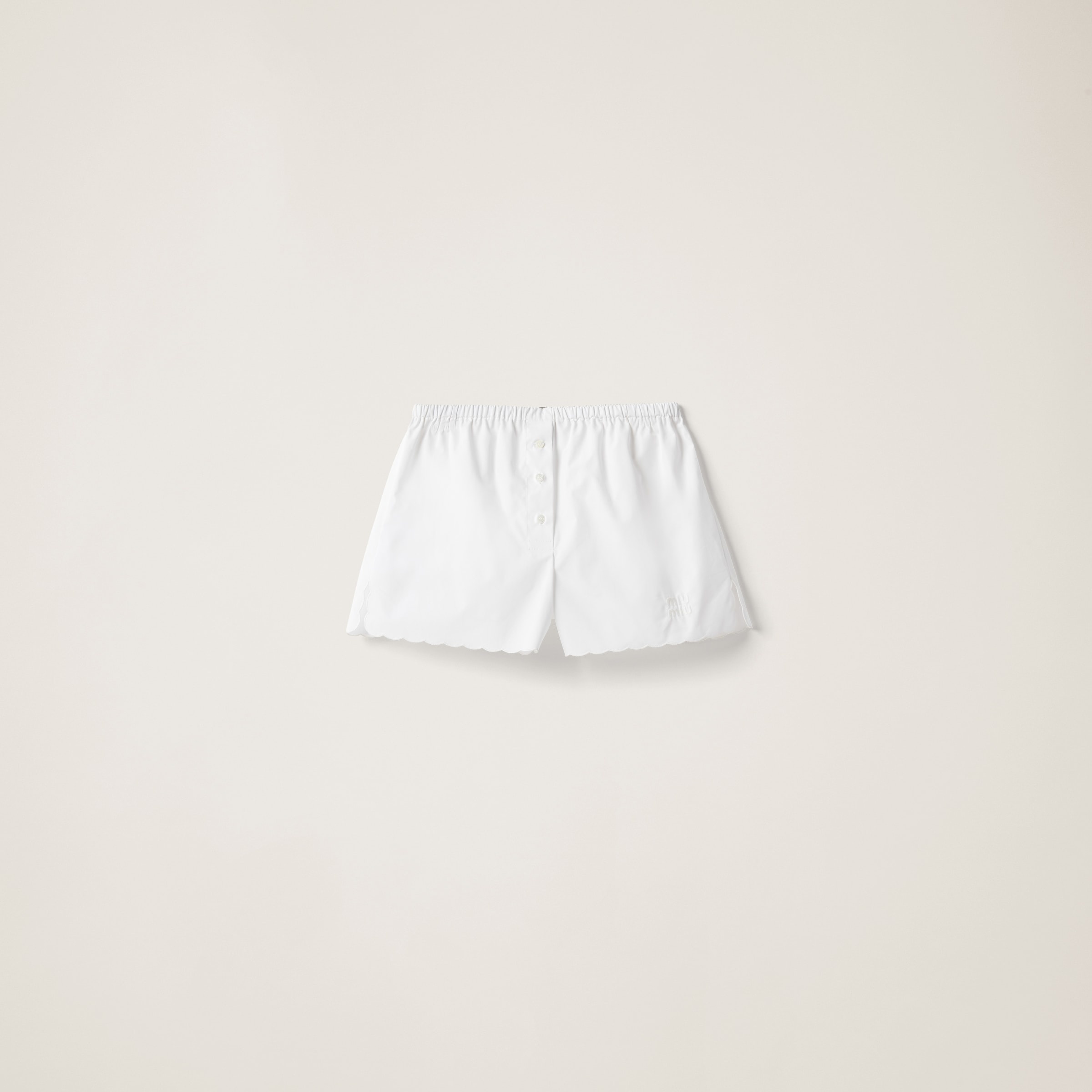 Miu Miu Embroidered Cotton Shorts In White
