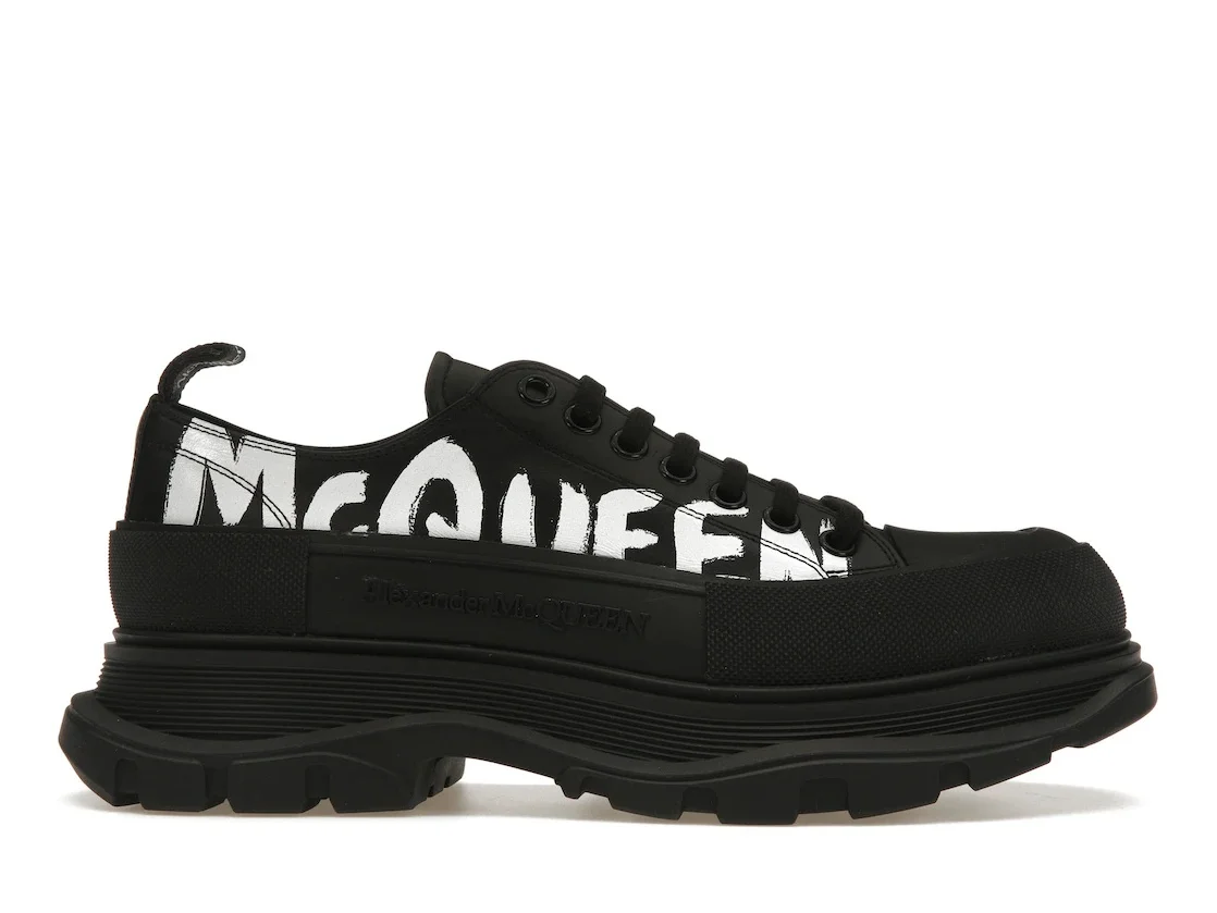 Alexander McQueen Tread Slick Low Lace Up Graffiti Black Black White - 1