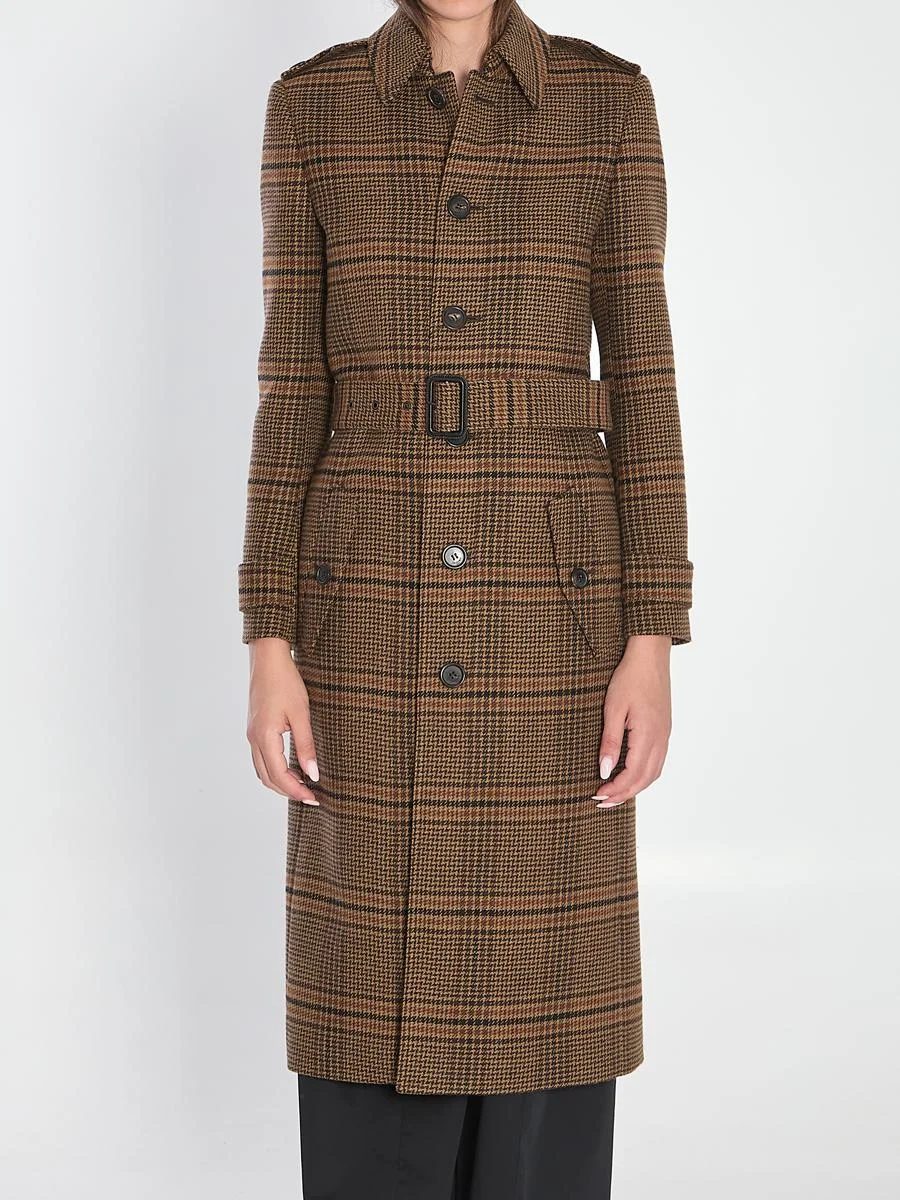 Saint Laurent Long Coat In Prince Of Wales Wool - 1