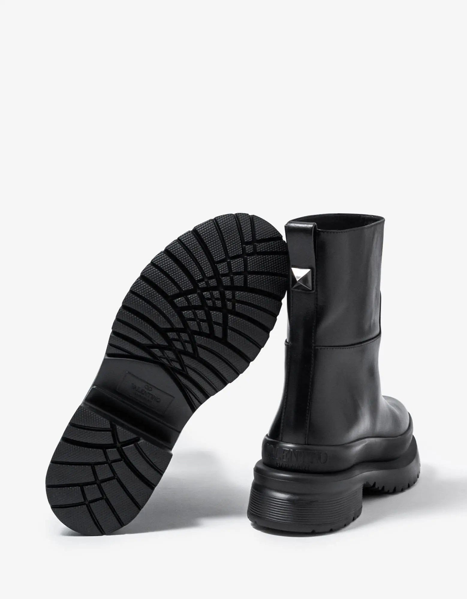 Valentino Black Roman Stud Leather Chelsea Boots - 6